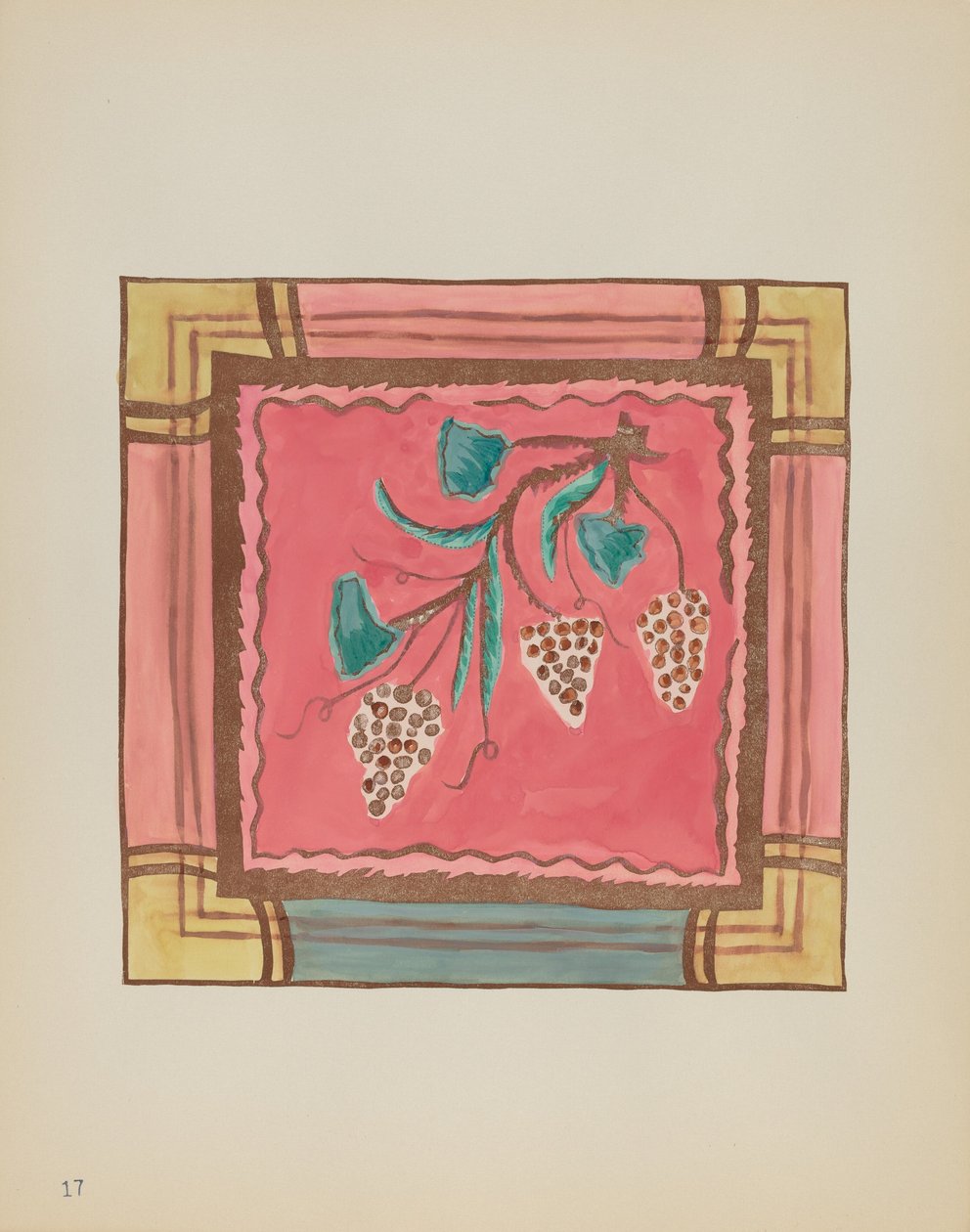 Talerz 17: Winogrona, Panel Ołtarzowy: Z Portfolio "Hiszpańskie Wzory Kolonialne Nowego Meksyku" autorstwa American 20th Century