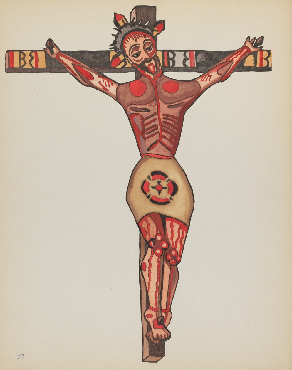 Tabliczka 27: Chrystus ukrzyżowany: z portfolio "Hiszpańskie wzory kolonialne Nowego Meksyku" autorstwa American 20th Century