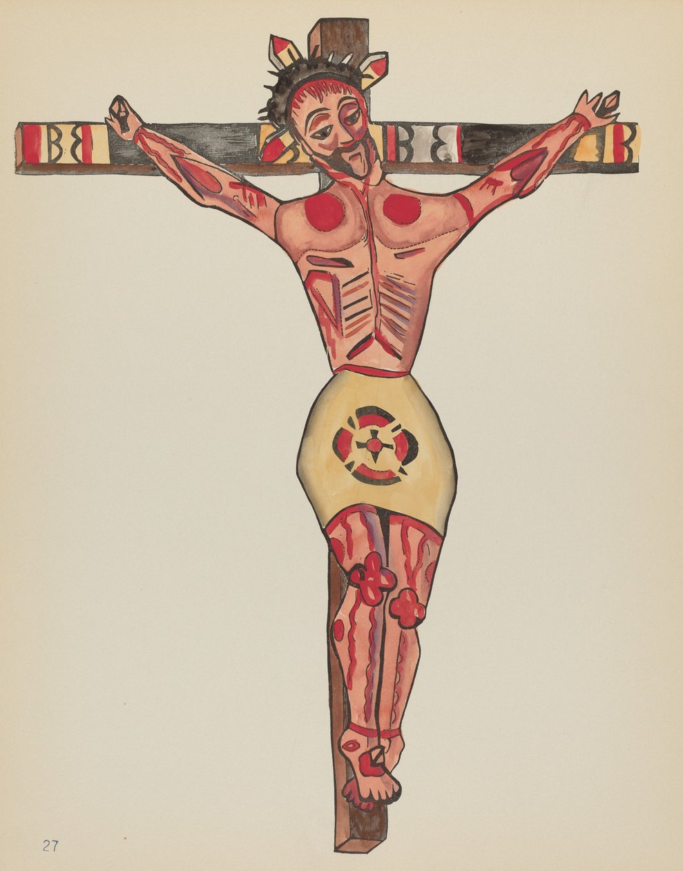 Tabliczka 27: Chrystus ukrzyżowany: z portfolio "Hiszpańskie wzory kolonialne Nowego Meksyku" autorstwa American 20th Century