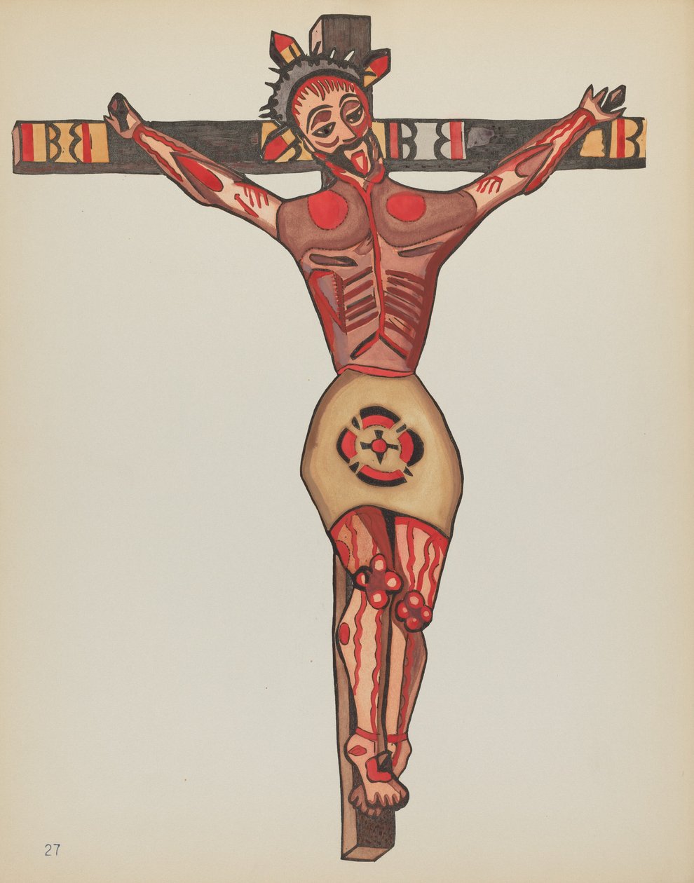 Tabliczka 27: Chrystus ukrzyżowany: z portfolio "Hiszpańskie wzory kolonialne Nowego Meksyku" autorstwa American 20th Century