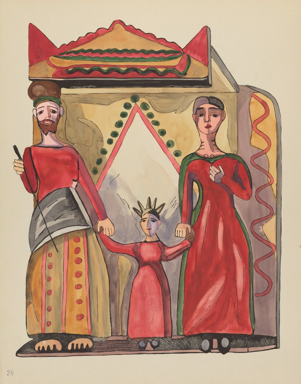 Tablica 28: Święta Rodzina: Z Portfolio "Hiszpańskie Wzory Kolonialne Nowego Meksyku" autorstwa American 20th Century