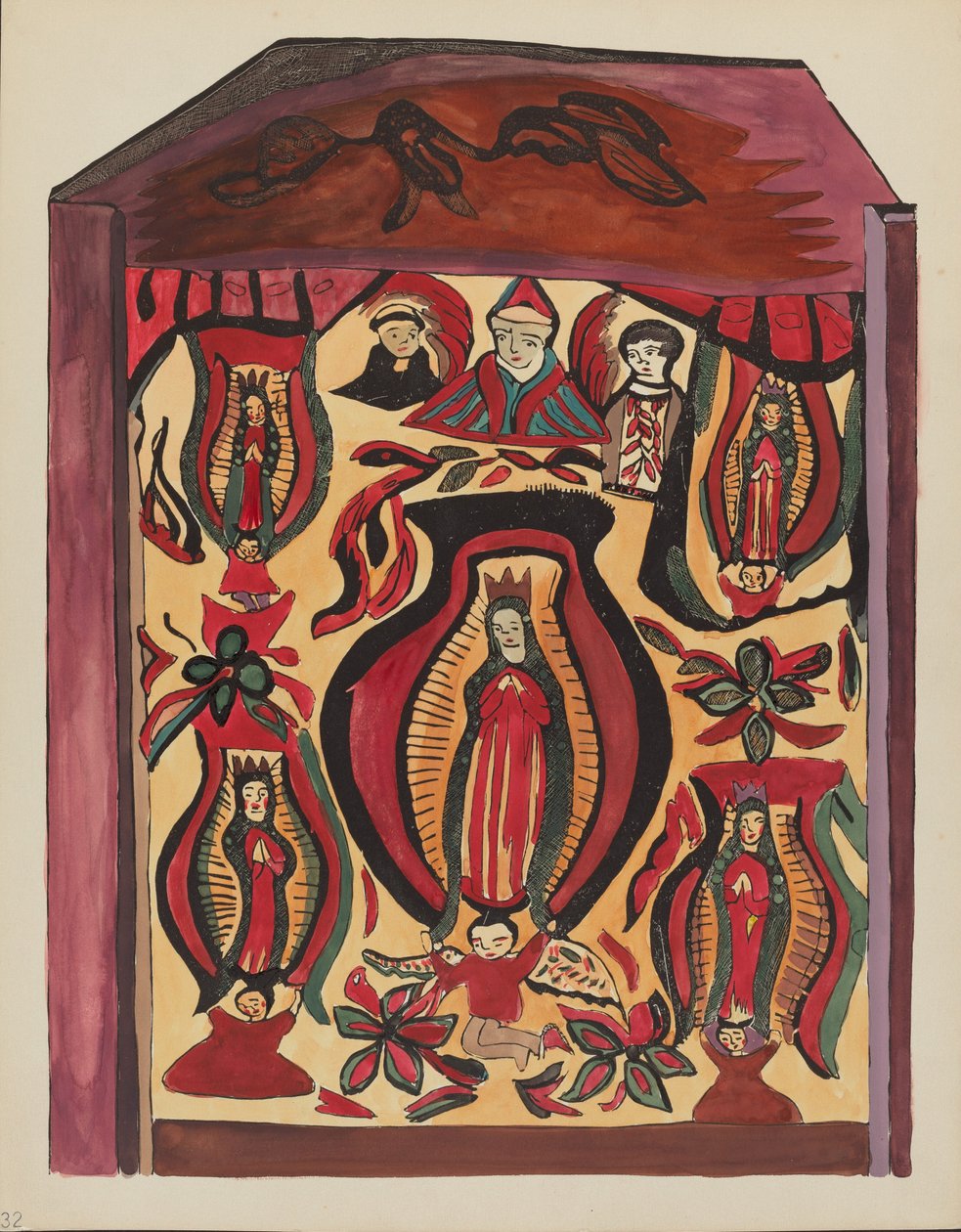 Tablica 32: Matka Boża z Guadalupe": Z Portfolio "Hiszpańskie Wzory Kolonialne Nowego Meksyku" autorstwa American 20th Century