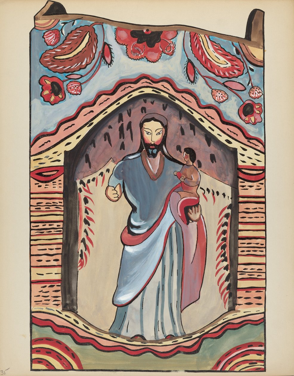 Tabliczka 35: Święty Józef w drewnianej niszy: Z portfolio "Hiszpańskie projekty kolonialne Nowego Meksyku" autorstwa American 20th Century