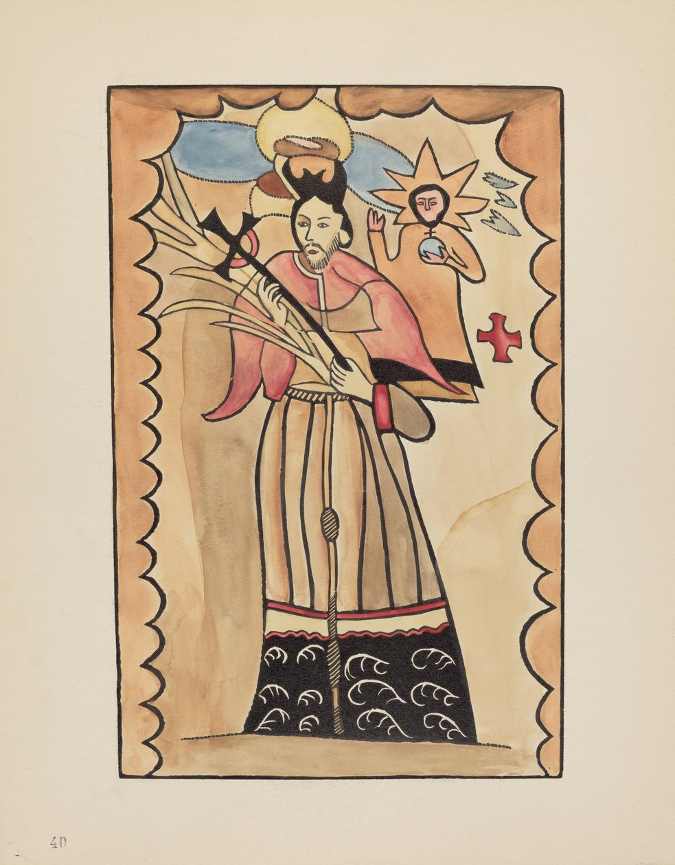 Tablica 40: Św. Jan Nepomuk: Z portfolio "Hiszpańskie wzory kolonialne Nowego Meksyku" autorstwa American 20th Century