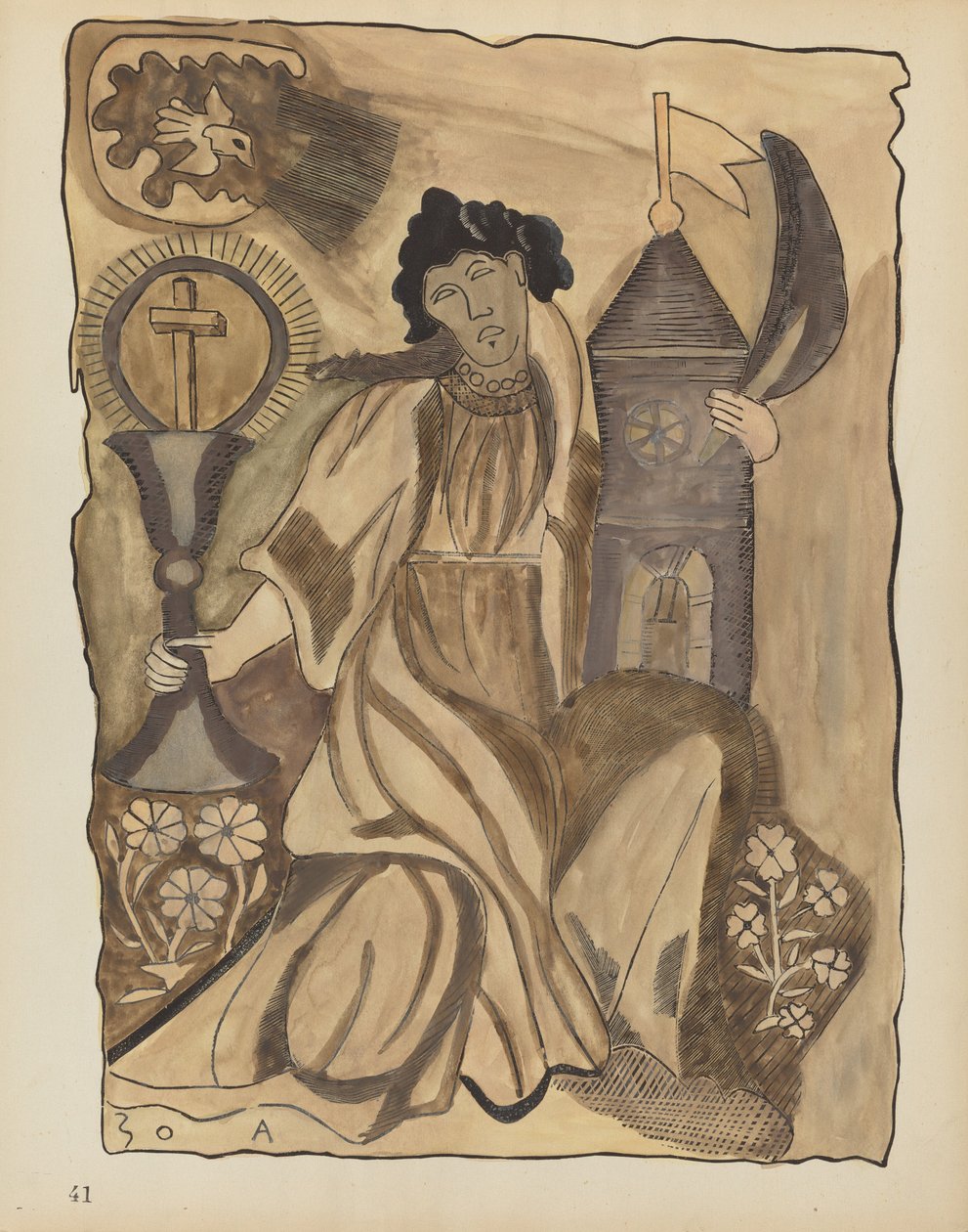 Tablica 41: Św. Barbara: Z portfolio "Hiszpańskie wzory kolonialne Nowego Meksyku" autorstwa American 20th Century
