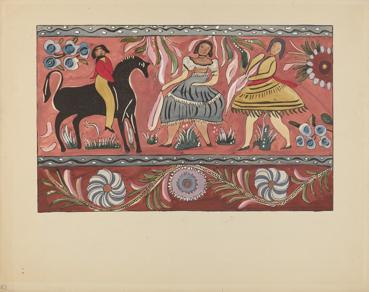 Tabliczka 42: Malowana Skrzynia Projekt: Z Portfolio "Hiszpańskie Wzory Kolonialne Nowego Meksyku" autorstwa American 20th Century
