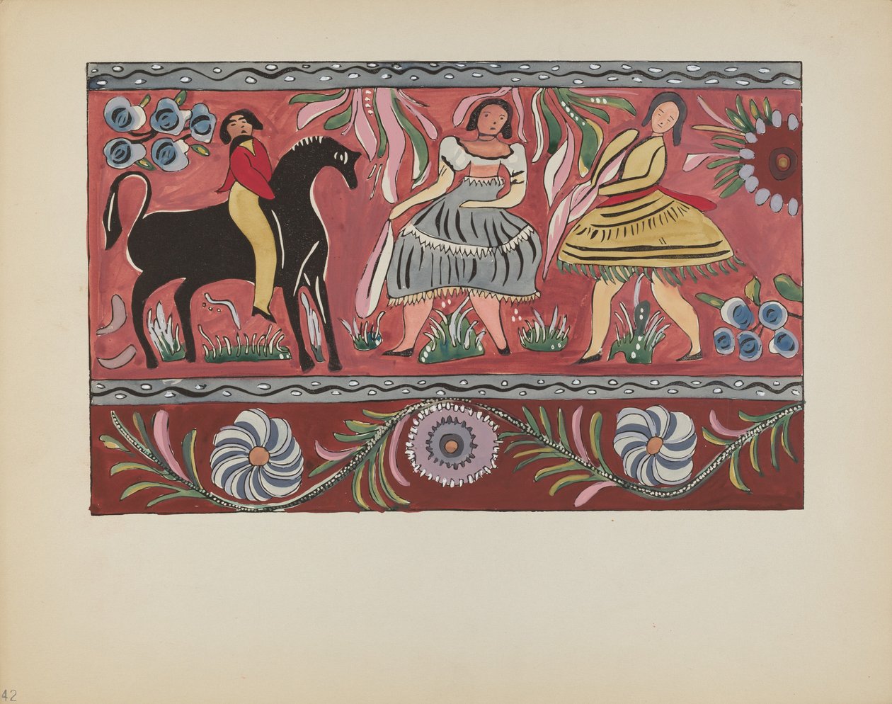Tabliczka 42: Malowana Skrzynia Projekt: Z Portfolio "Hiszpańskie Wzory Kolonialne Nowego Meksyku" autorstwa American 20th Century