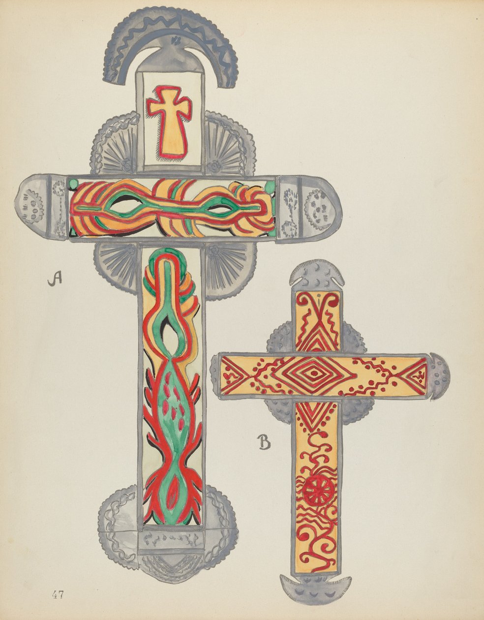 Tabliczka 47: Krzyże z cyny: Z portfolio "Hiszpańskie wzory kolonialne Nowego Meksyku" autorstwa American 20th Century