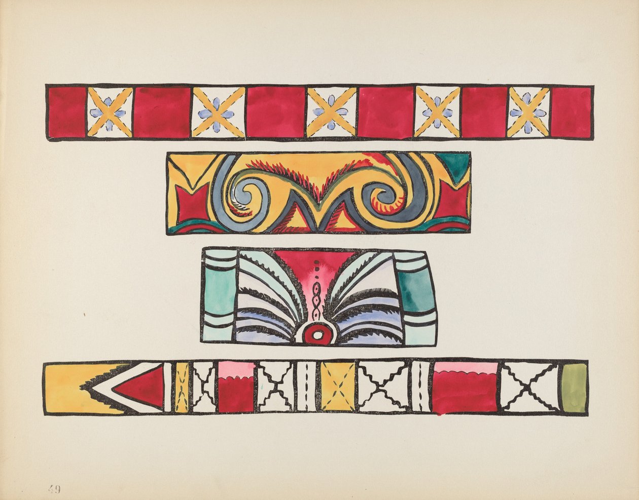 Tabliczka 49: Różne projekty: Z portfolio "Hiszpańskie wzory kolonialne Nowego Meksyku" autorstwa American 20th Century