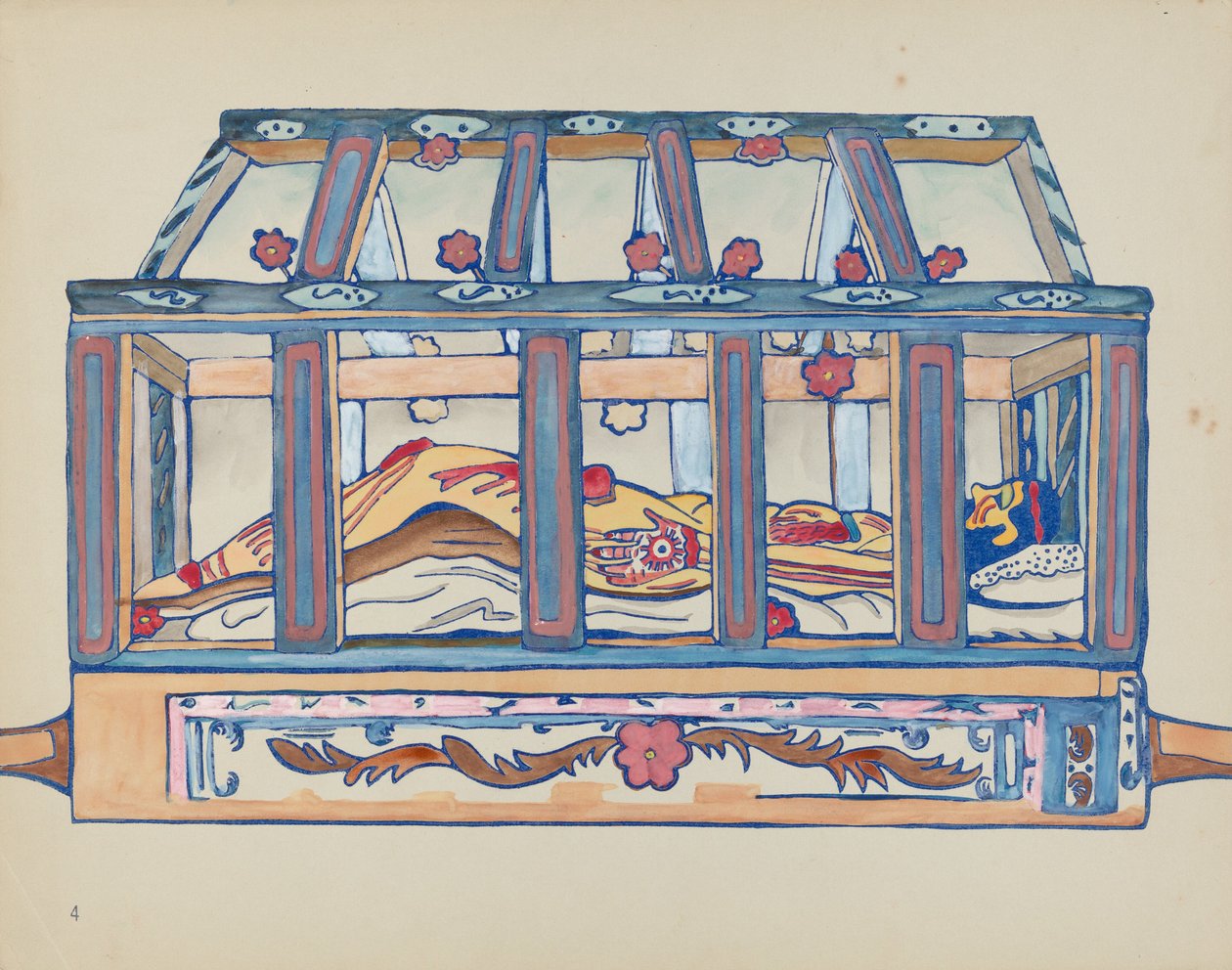 Tablica 4: Chrystus w grobie: Z portfolio "Hiszpańskie wzory kolonialne Nowego Meksyku" autorstwa American 20th Century