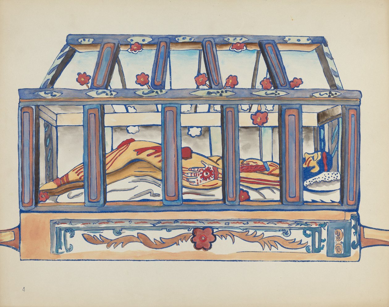 Tablica 4: Chrystus w grobie: Z portfolio "Hiszpańskie wzory kolonialne Nowego Meksyku" autorstwa American 20th Century
