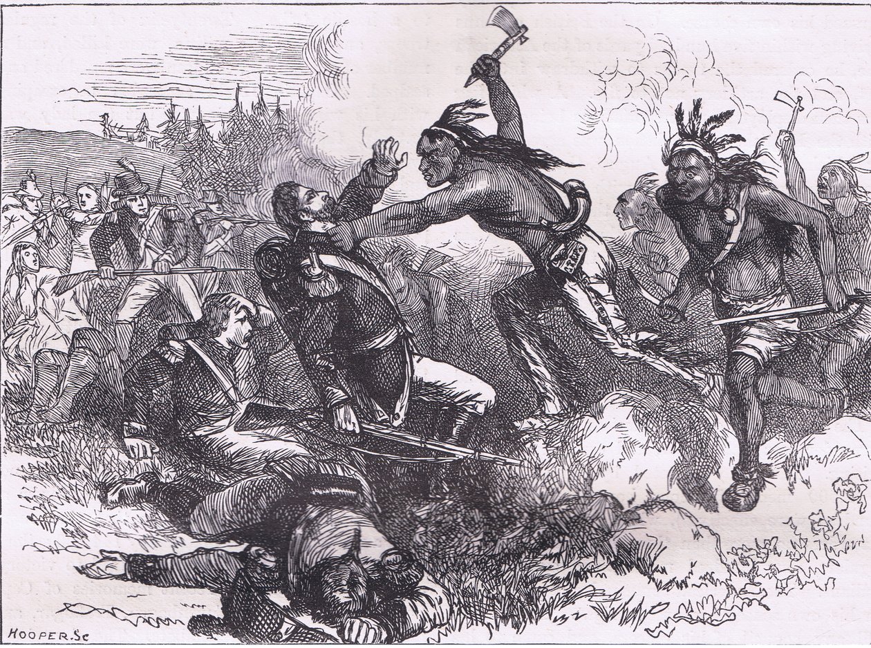 Atak Indian w Fort Dearborn, ilustracja z Cassells History of the United States wydana przez Cassell, Petter & Galpin, ok. 1900 (litografia) autorstwa American English school