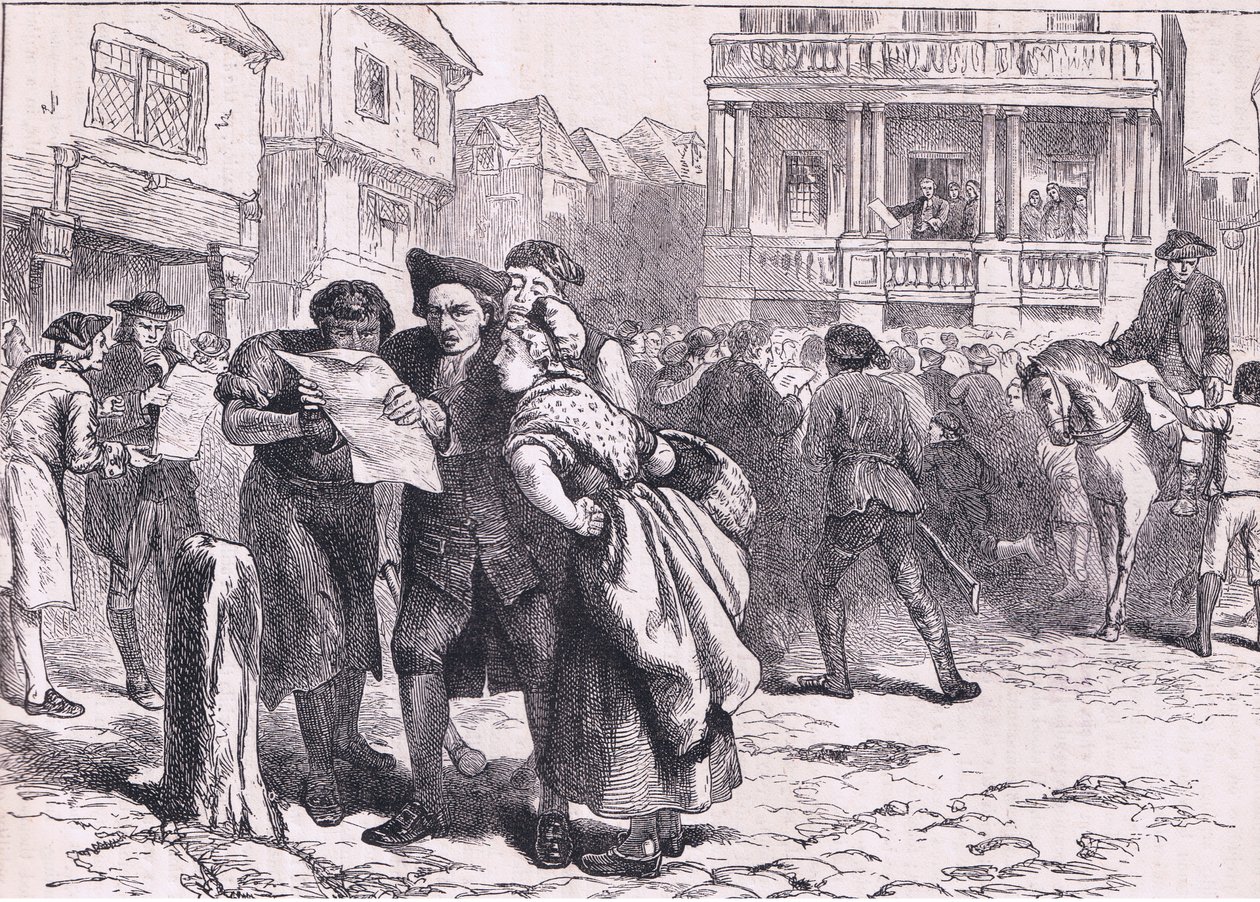 Bostończycy czytający Ustawę o znaczkach, ilustracja z Cassells History of the United States wydana przez Cassell, Petter & Galpin, c.1900 (litografia) autorstwa American English school