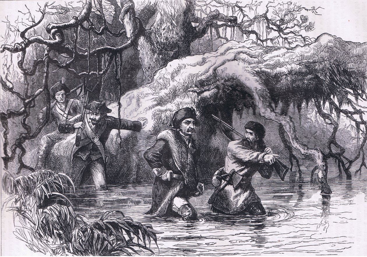 Clarke i jego żołnierze przekraczają Wabash, ilustracja z Cassells History of the United States wydanej przez Cassell, Petter & Galpin, c.1900 (litografia) autorstwa American English school