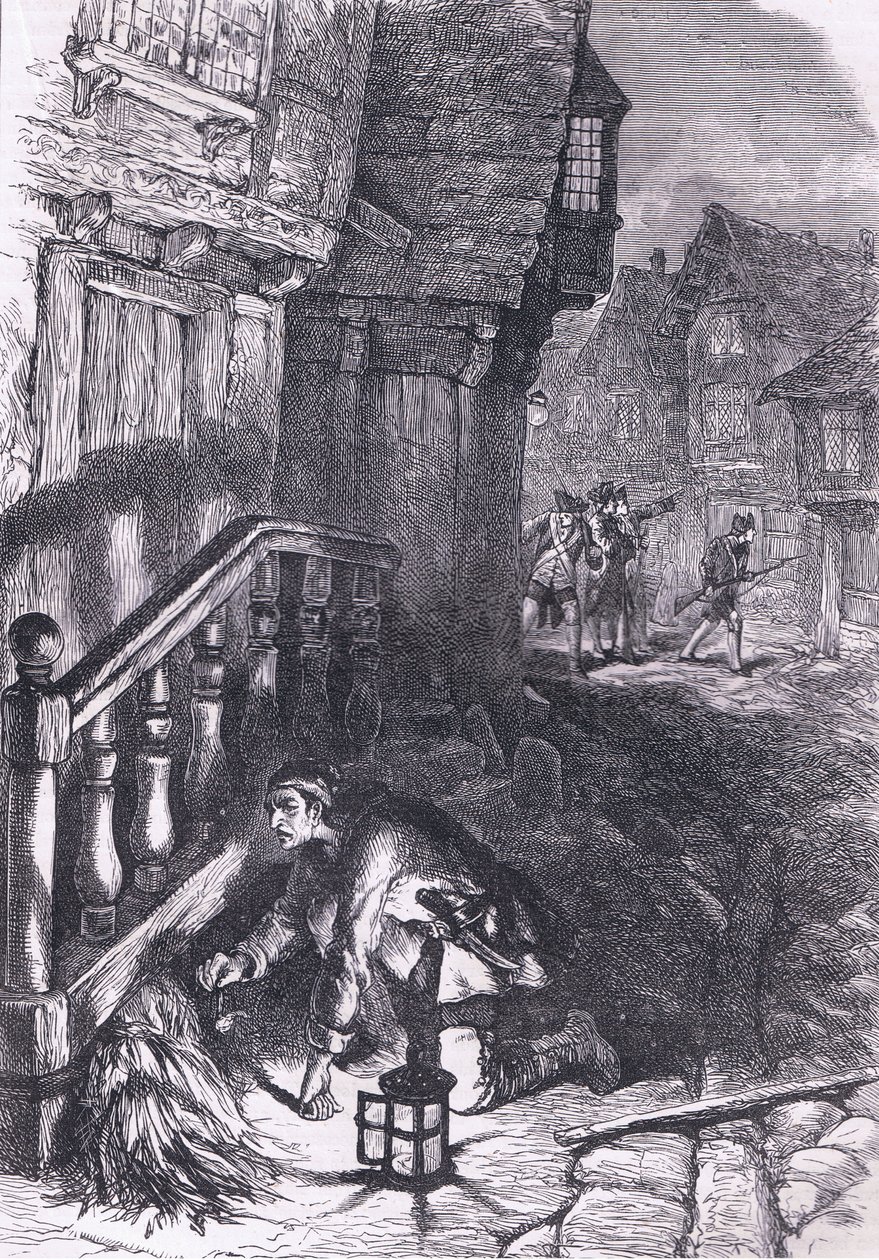 Wykrycie materiału zapalającego, ilustracja z Cassells History of the United States wydanej przez Cassell, Petter & Galpin, c.1900 (litografia) autorstwa American English school