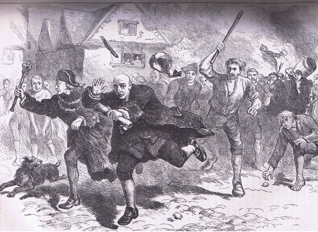 Ucieczka Hutchinsona przed buntownikami 1766, ilustracja z Cassells History of the United States wydana przez Cassell, Petter & Galpin, c.1900 autorstwa American English school