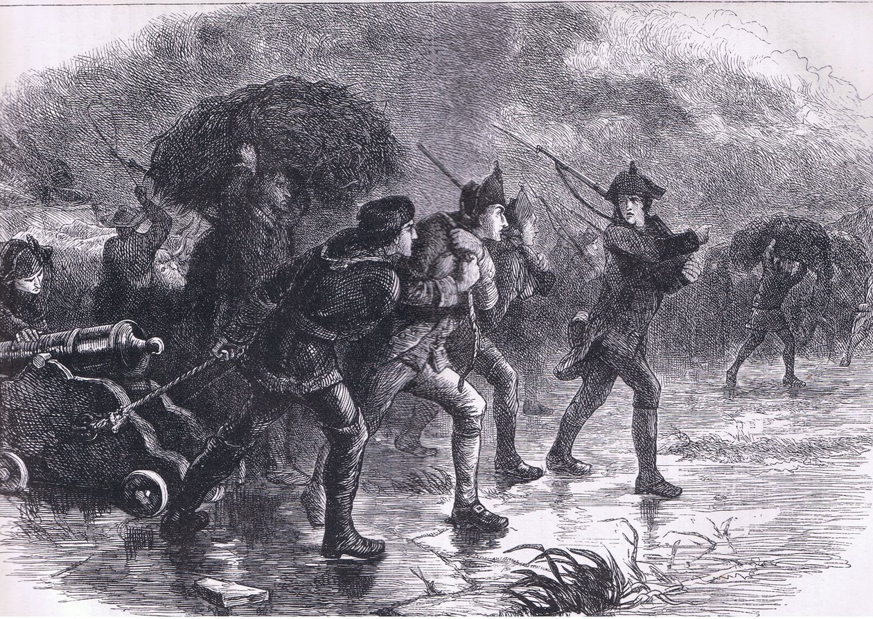 Nocne Maoeuvres Amerykanów w Bostonie, ilustracja z Cassells History of the United States wydanej przez Cassell, Petter & Galpin, c.1900 (litografia) autorstwa American English school
