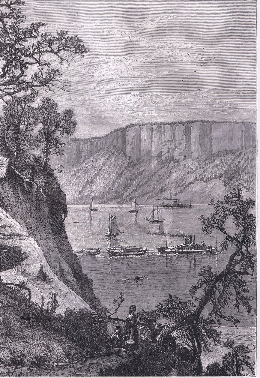 Palisades of the Hudson, ilustracja z Cassells History of the United States wydana przez Cassell, Petter & Galpin, c.1900 (litografia) autorstwa American English school