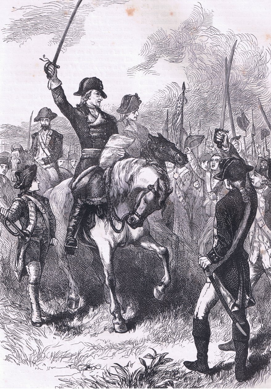 Deklaracja Niepodległości czytana wojsku, ilustracja z Cassells History of the United States wydanej przez Cassell, Petter & Galpin, c.1900 (lito) autorstwa American English school