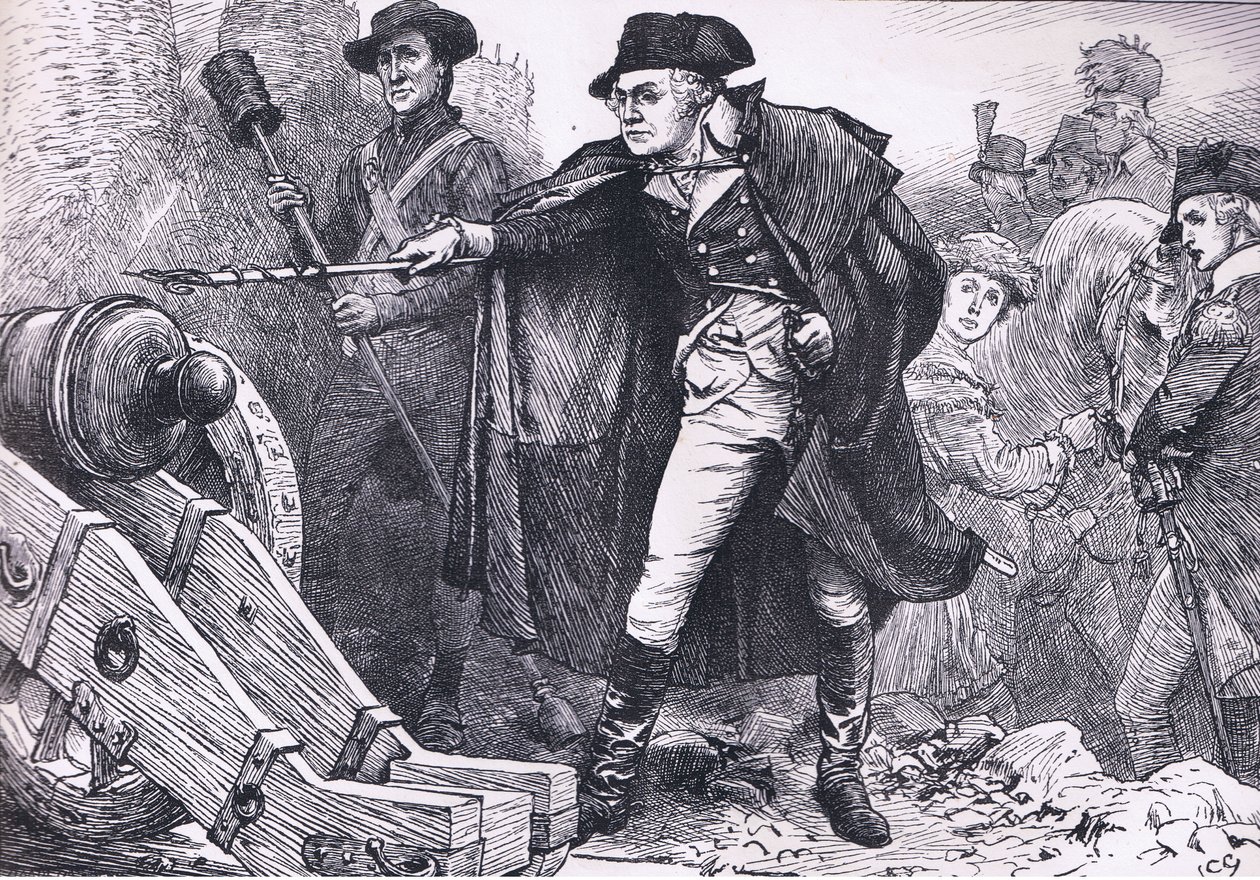 Waszyngton podczas oblężenia Yorktown, ilustracja z Cassells History of the United States wydanej przez Cassell, Petter & Galpin, c.1900 (lito) autorstwa American English school