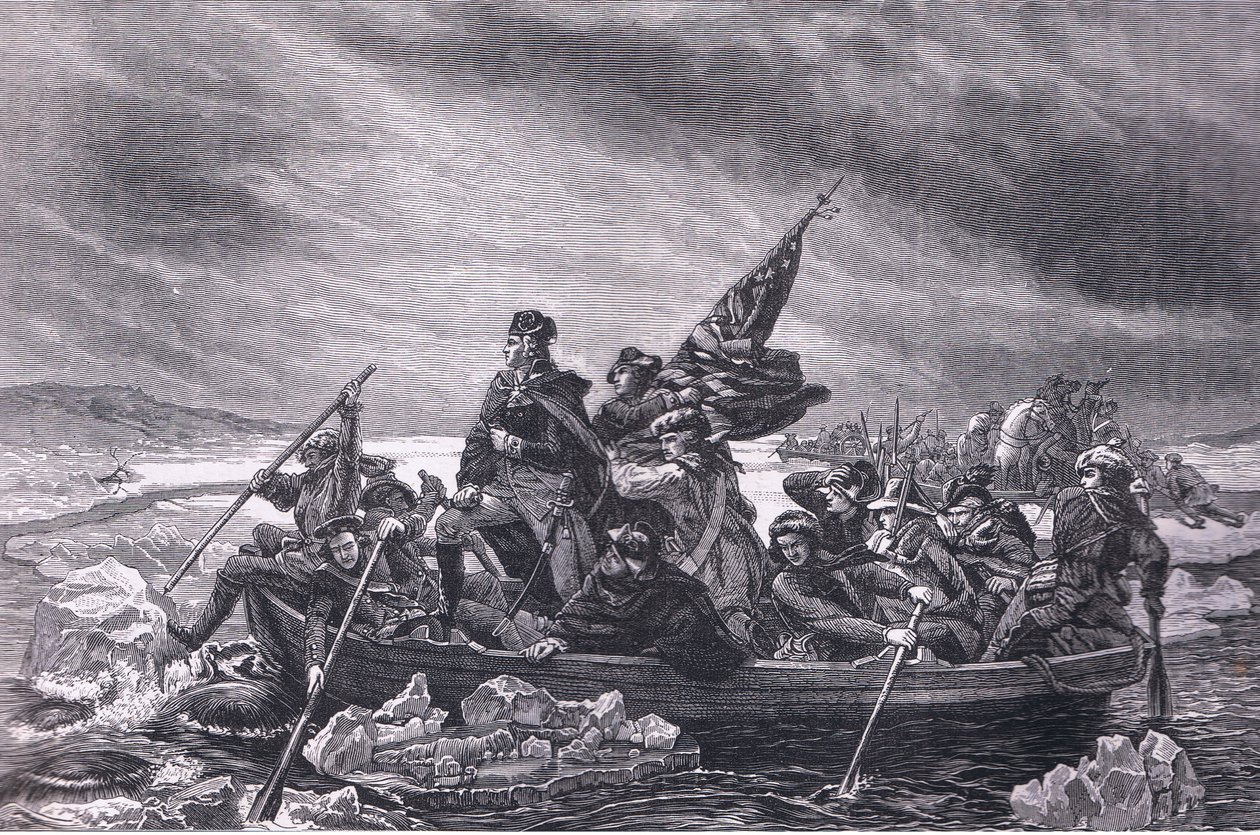 Waszyngton przechodzący przez Delaware, ilustracja z Cassells History of the United States wydanej przez Cassell, Petter & Galpin, c.1900 (lito) autorstwa American English school