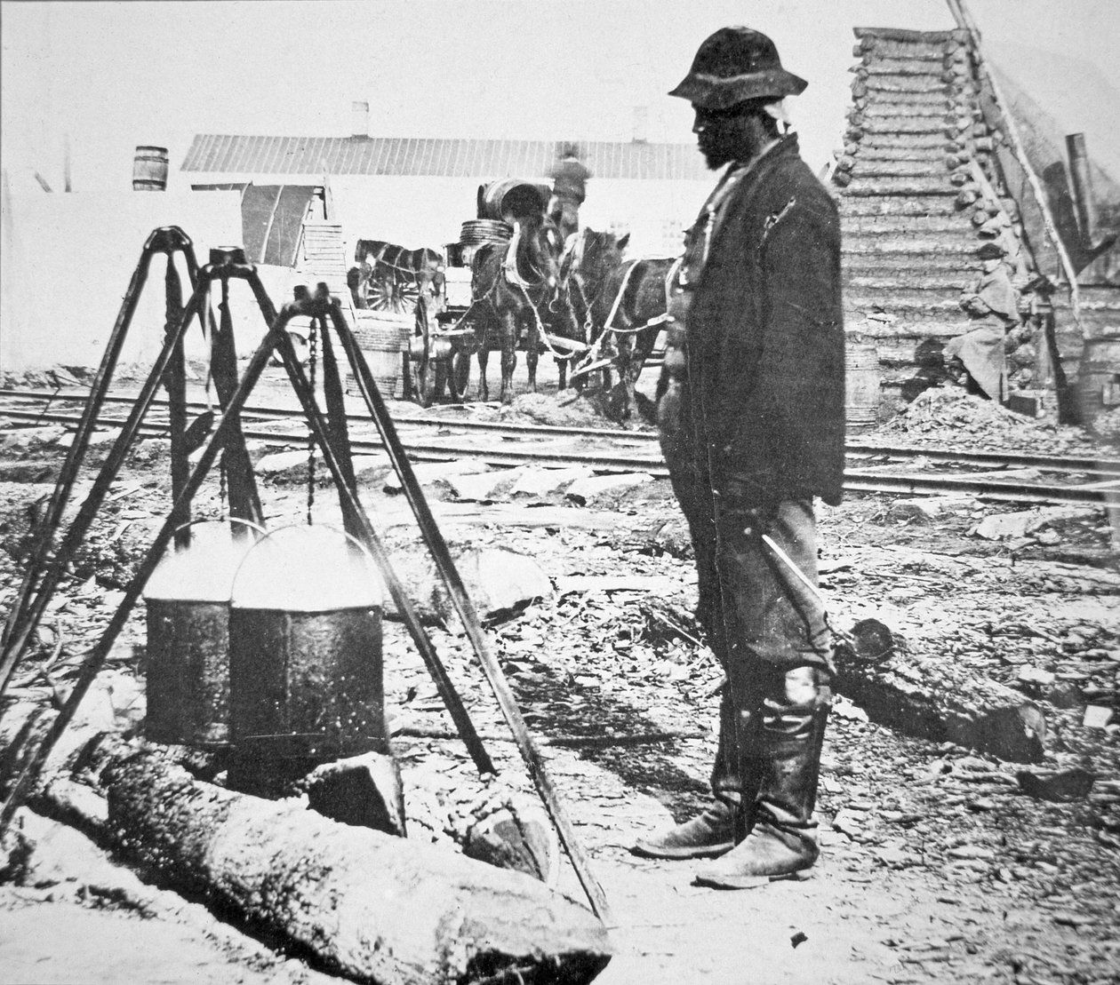 Czarny kucharz w obozie armii Unii podczas wojny secesyjnej (1861-65) (zdjęcie czarno-białe) autorstwa American Photographer