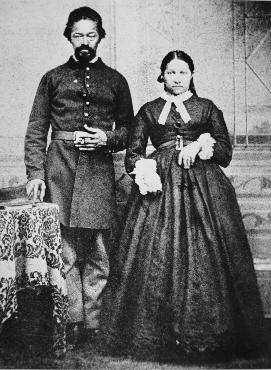 Czarny żołnierz Armii Unii z żoną, ok. 1865 (zdjęcie czarno-białe) autorstwa American Photographer