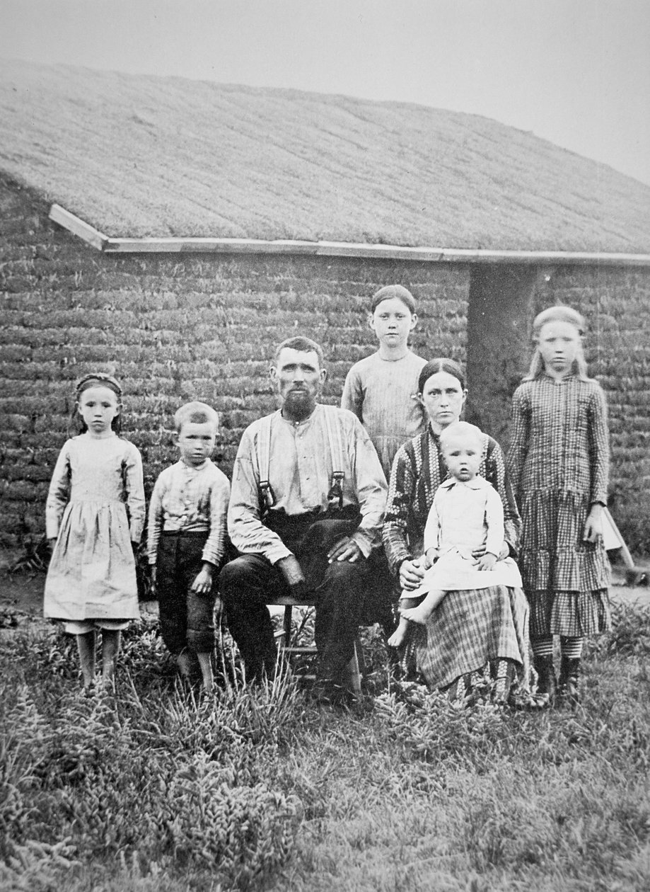 Amerykańska rodzina pionierów, ok. 1870 (zdjęcie czarno-białe) autorstwa American Photographer