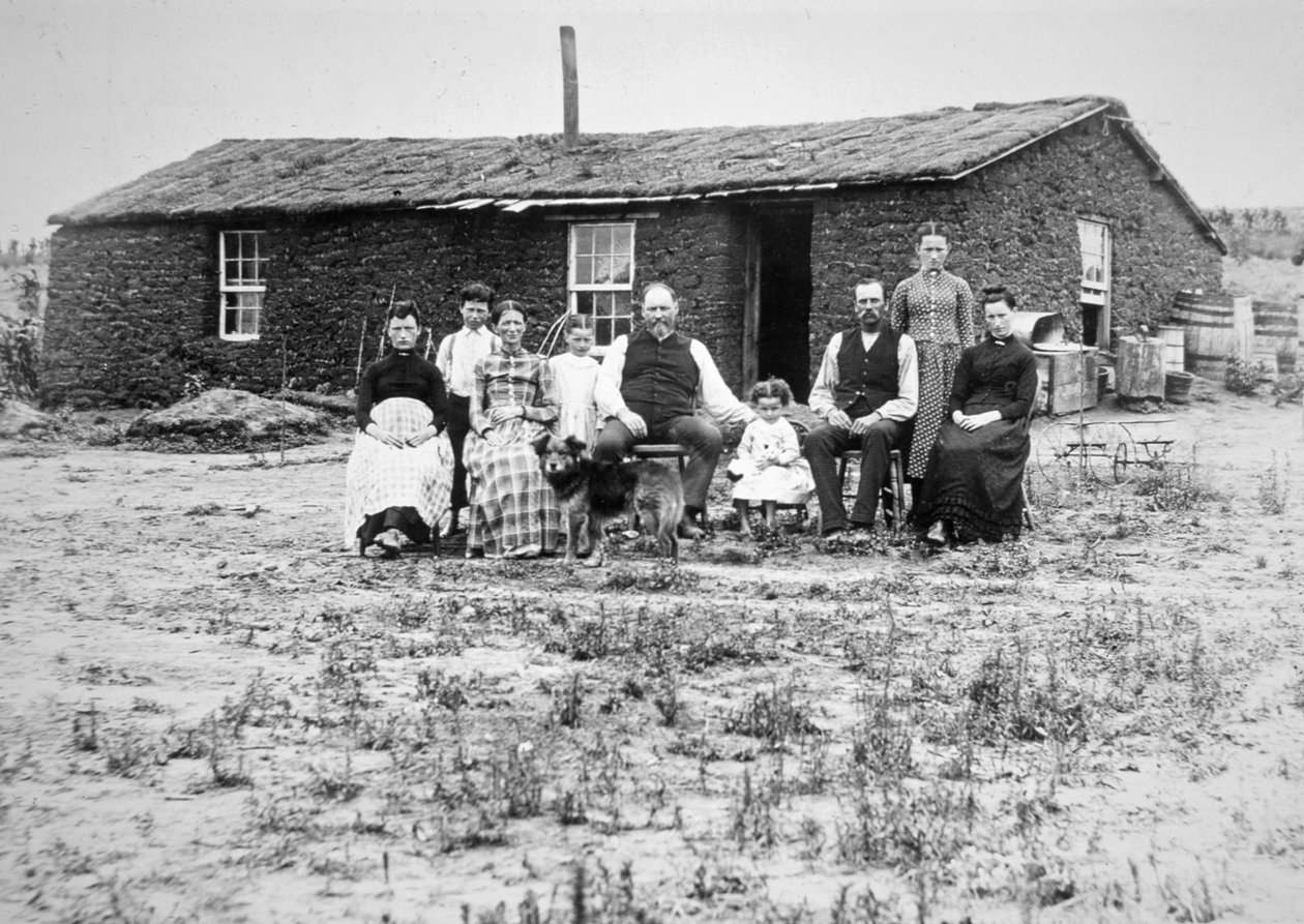 Amerykańska rodzina pionierów, ok. 1888 (zdjęcie czarno-białe) autorstwa American Photographer