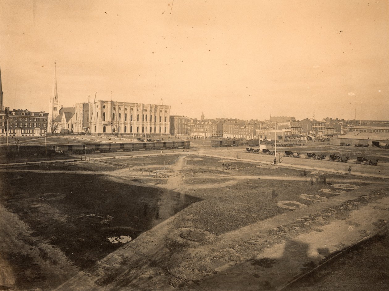 Center Square, siedziba ratusza, Broad and Market Street, Filadelfia, ok. 1871 (druk albumowy) autorstwa American Photographer