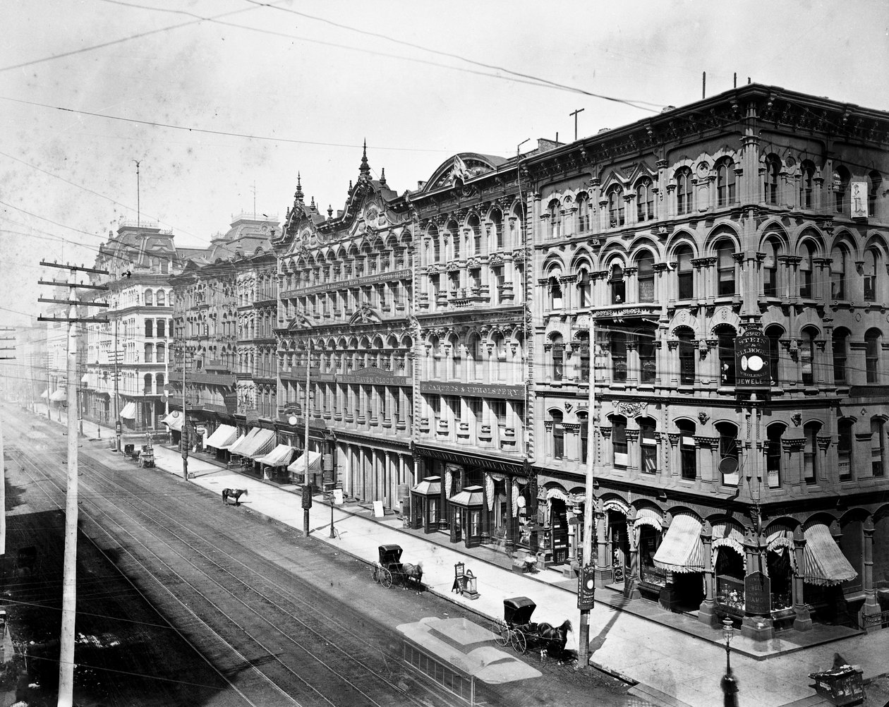 Wschodnia strona State Street, patrząc na północ od Madison Street, Chicago, c.1878 autorstwa American Photographer