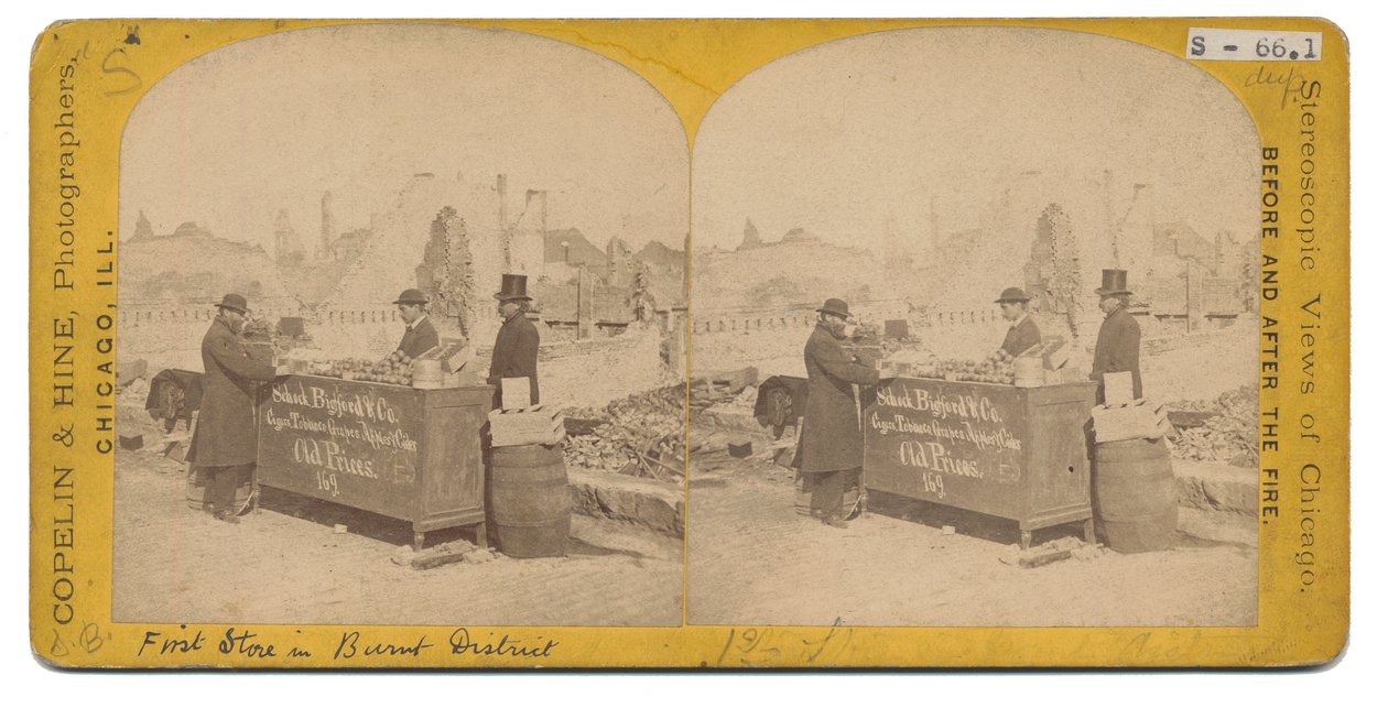 Pierwszy sklep w Burnt District, 1871 autorstwa American Photographer