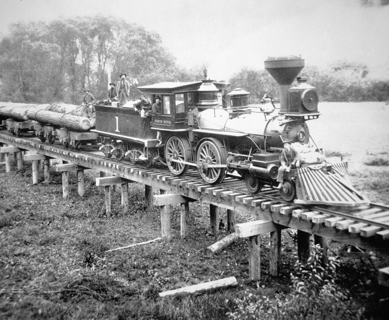 Pociąg towarowy, hrabstwo Coss, Oregon, ok. 1880 r. (zdjęcie czarno-białe) autorstwa American Photographer