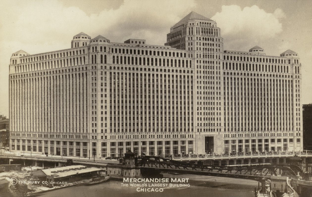 Merchandise Mart, największy budynek na świecie, Chicago, Illinois, USA (zdjęcie czarno-białe) autorstwa American Photographer