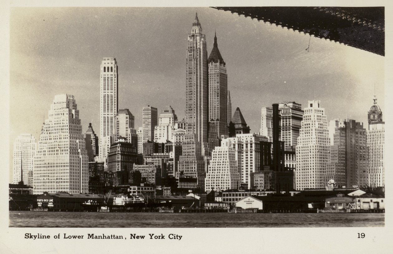 Skyline dolnego Manhattanu, Nowy Jork, USA (zdjęcie czarno-białe) autorstwa American Photographer