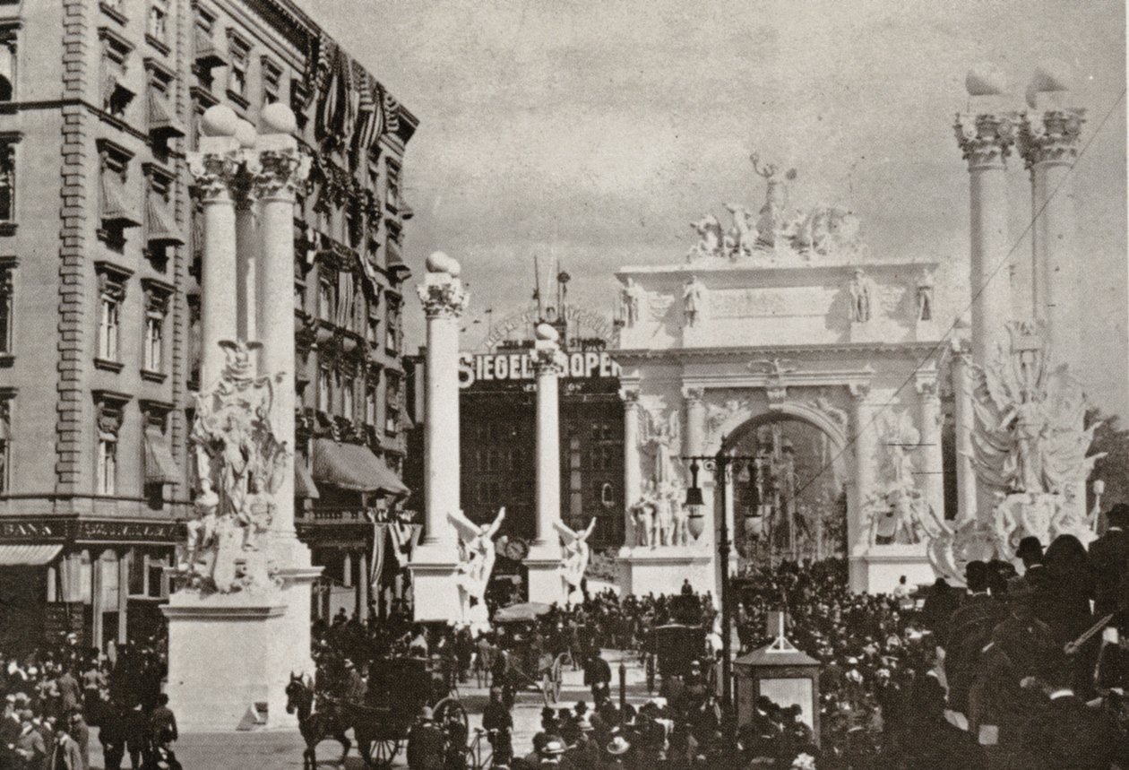 Łuk Deweya przed hotelem Fifth Avenue przy 23rd St., Nowy Jork, świętujący zwycięstwo nad Hiszpanią, 1899 autorstwa American Photographer