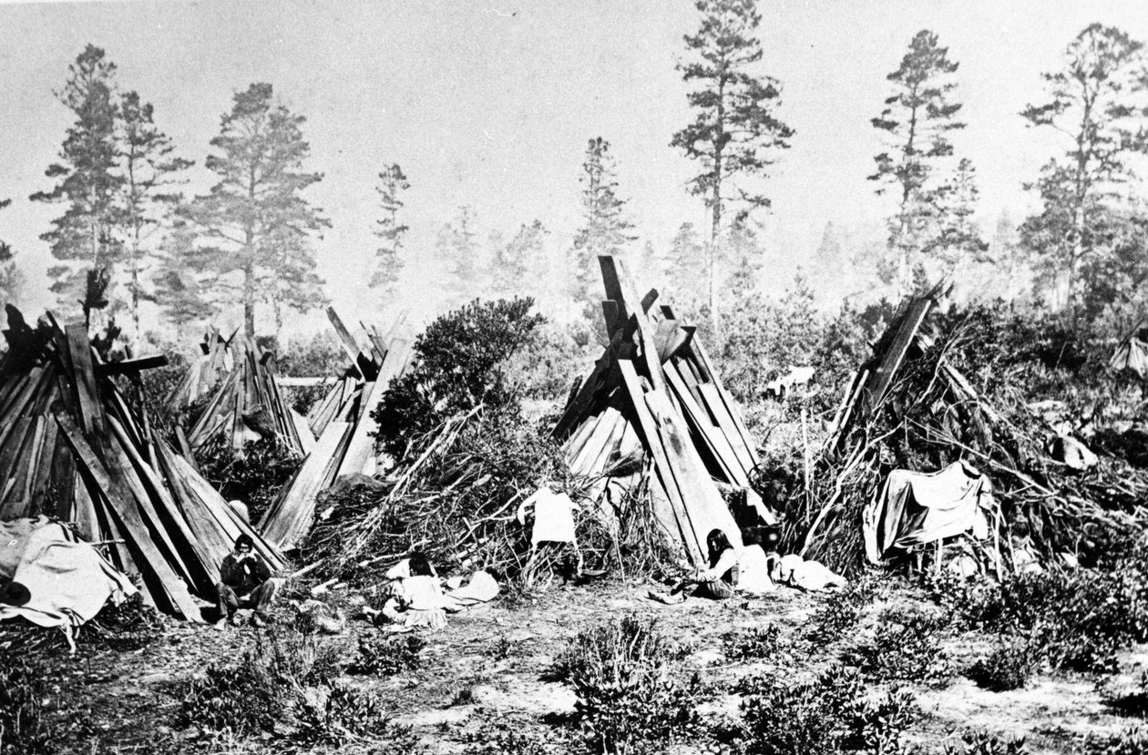 Chaty Indian z Yosemite, ok. 1870 r. autorstwa American Photographer
