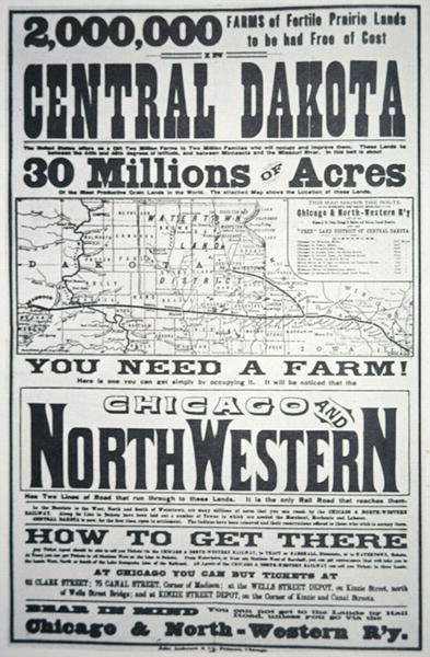 „30 milionów akrów” bezpłatnie w środkowej Dakocie, ok. 1870 (lit.) autorstwa American School