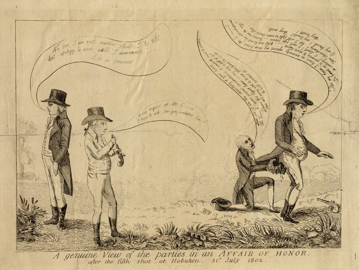 Prawdziwy pogląd na strony w aferze honorowej po piątym strzale w Hoboken, 31 lipca 1802 r. autorstwa American School