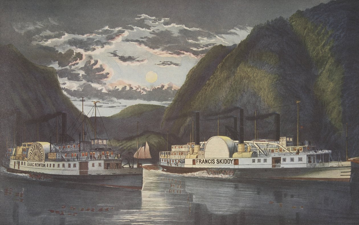 Noc na rzece Hudson — w świetle dziennym, wyd. 1864, Currier i Ives autorstwa American School