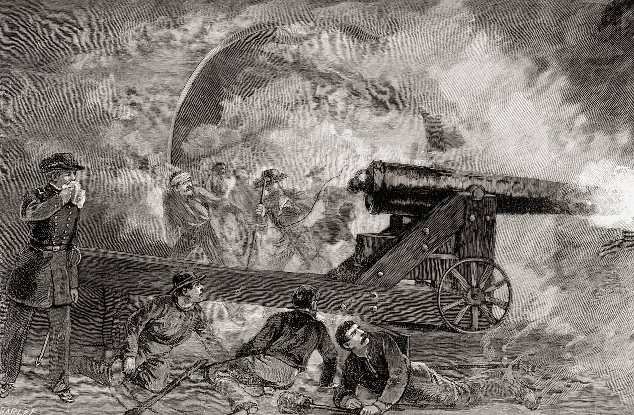 Kazamata podczas bombardowania w bitwie pod Fort Sumter, 12/14 kwietnia autorstwa American School
