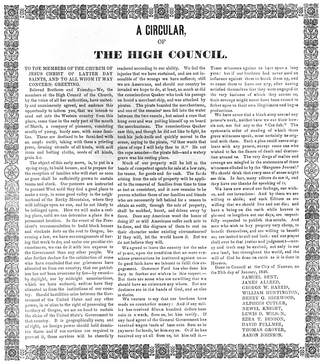 Okólnik Rady Najwyższej Kościoła Jezusa Chrystusa Świętych w Dniach Ostatnich, 1846 (druk) autorstwa American School
