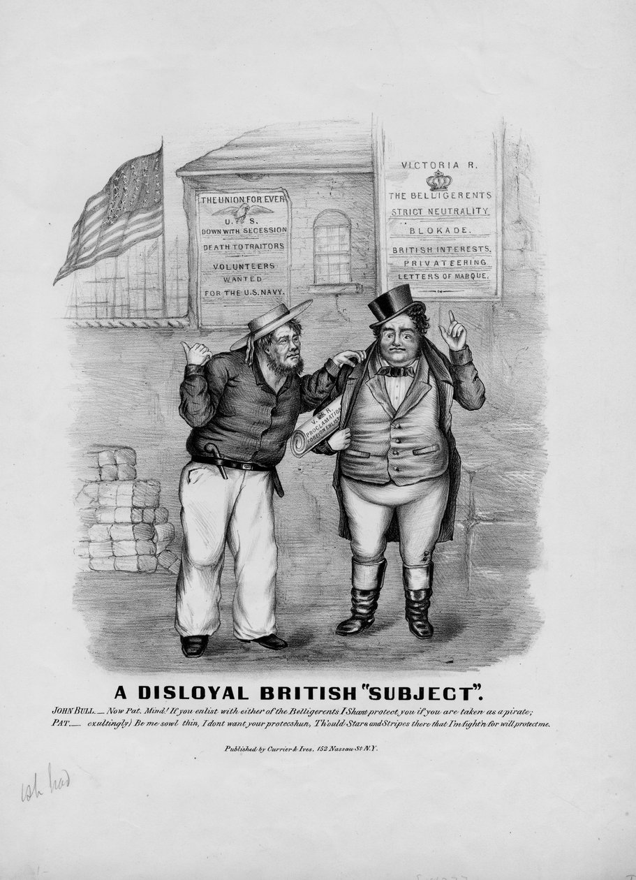 Nielojalny podmiot brytyjski, opublikowany przez Currier & Ives, Nowy Jork, ok. 1862 r. autorstwa American School