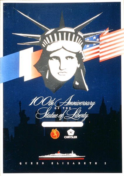 Projekt menu z okazji 100. rocznicy powstania Statuy Wolności na pokładzie QE2 autorstwa American School