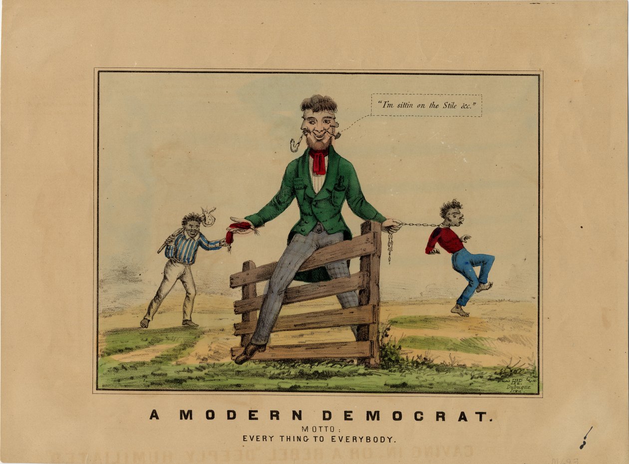 Współczesny Demokrata: motto: wszystko dla wszystkich, podpisany na kamieniu: HAP, opublikowany w Dubuque, Iowa, ok. 1860 autorstwa American School