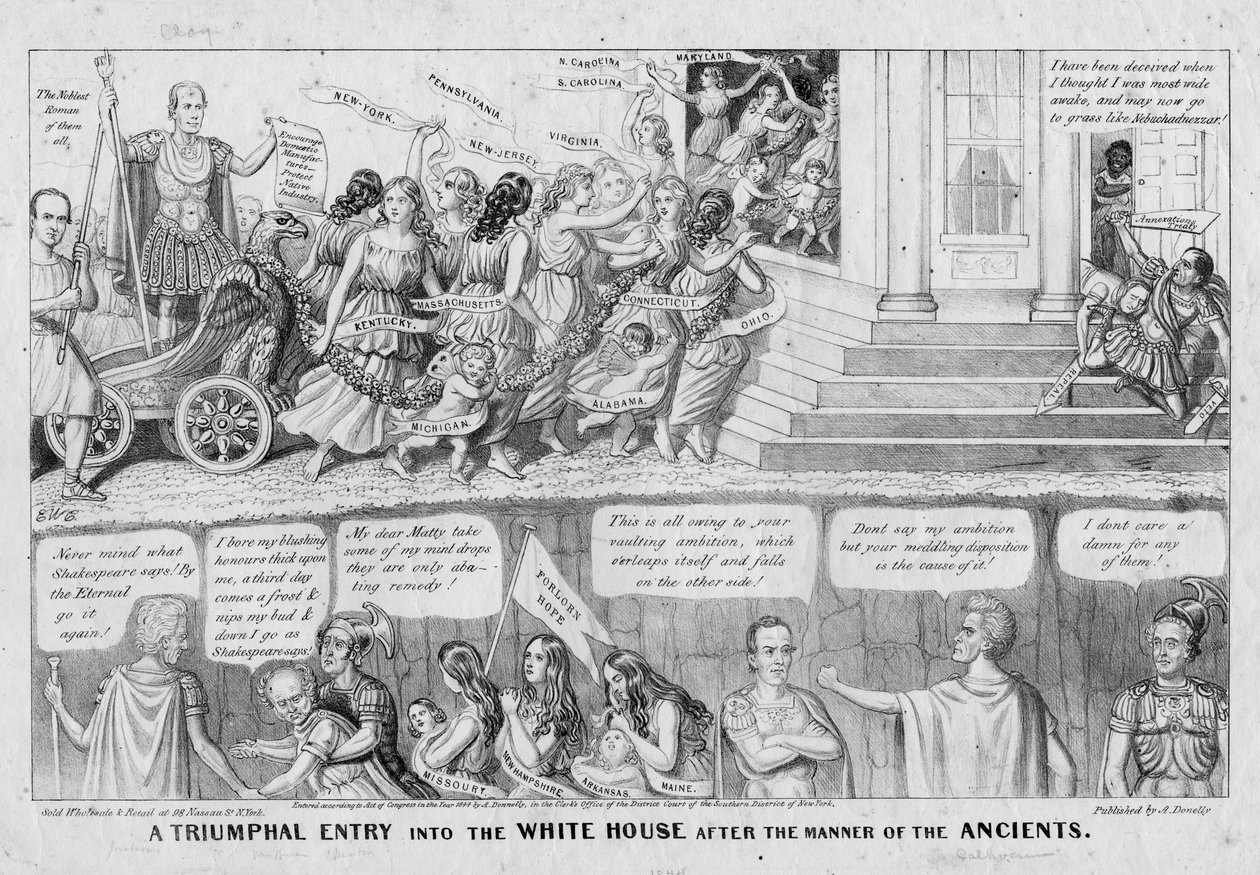 Triumfalny wjazd do Białego Domu na wzór starożytnych, opublikowany przez A Donnelly, Nowy Jork, 1844 autorstwa American School