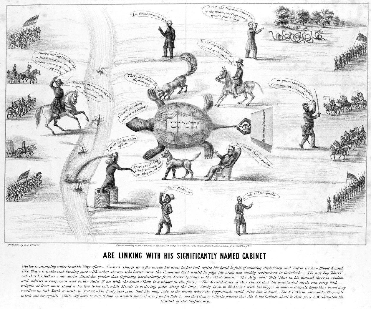 Abe Linking ze swoim Gabinetem Znacząco Nazwanym, opublikowanym przez M.E. Godwina w 1864 r. autorstwa American School