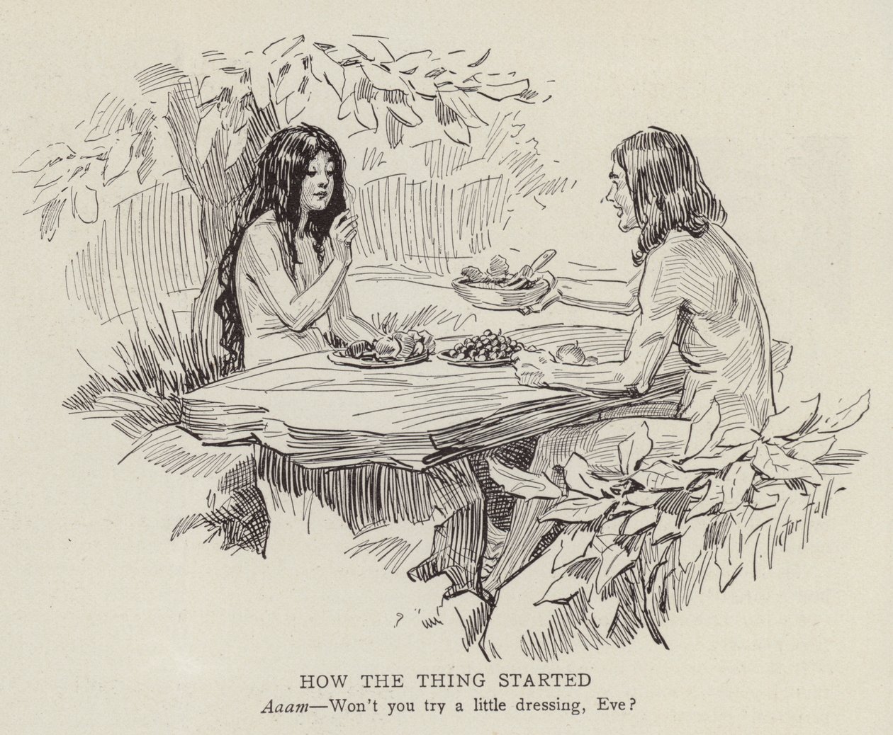 Adam i Ewa w ogrodzie Eden (litografia) autorstwa American School