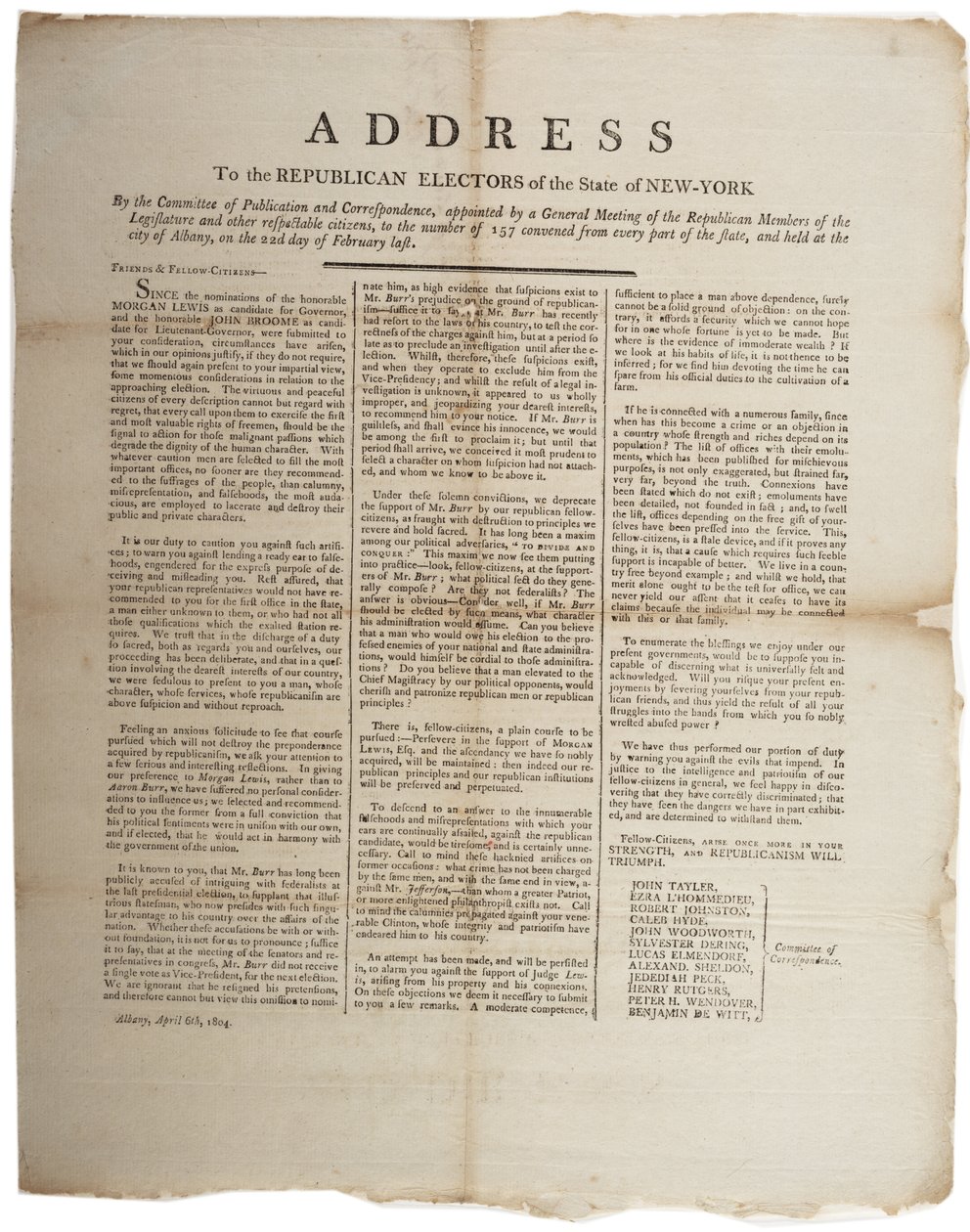 Przemówienie do republikańskich elektorów stanu Nowy Jork, 6 kwietnia 1804 r autorstwa American School