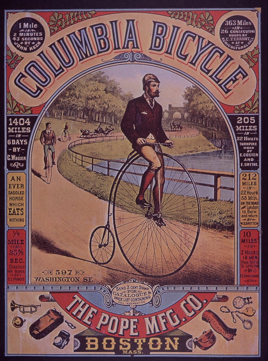 Reklama roweru Columbia Penny-Farthing, Boston, USA autorstwa American School